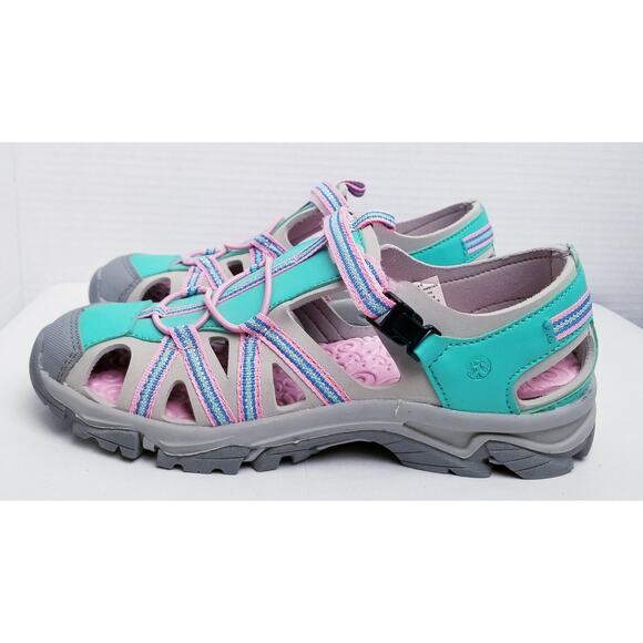 Women's Triple T Trading Gray, Pink & Teal Sports Sandals Size 6 - Picture 2 of 10